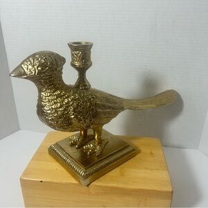Vintage Retro Roccoco Pheasant Gold Tone Bird Candle Holder